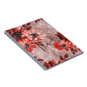Carnet Red, burgundy flowers. (Côté Droit)