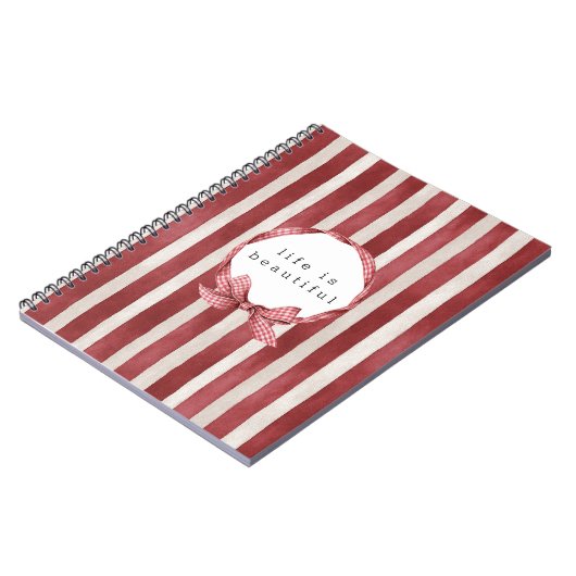 Carnet Red Cream Stripes Bow (Côté gauche)