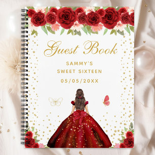 Carnet Red Floral Brunette Hair Princess Sweet sixteen