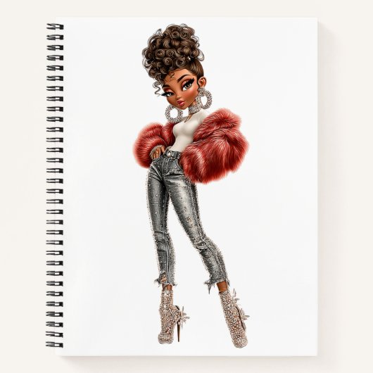 Carnet  Red Fur Glam Girl Spiral Notebook (Devant)
