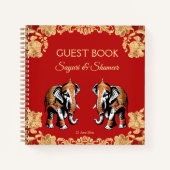 Carnet Red gold elephants Indian wedding guest book (Devant)