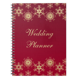 Carnet Red, Gold Snowflakes Wedding Planner Notebook