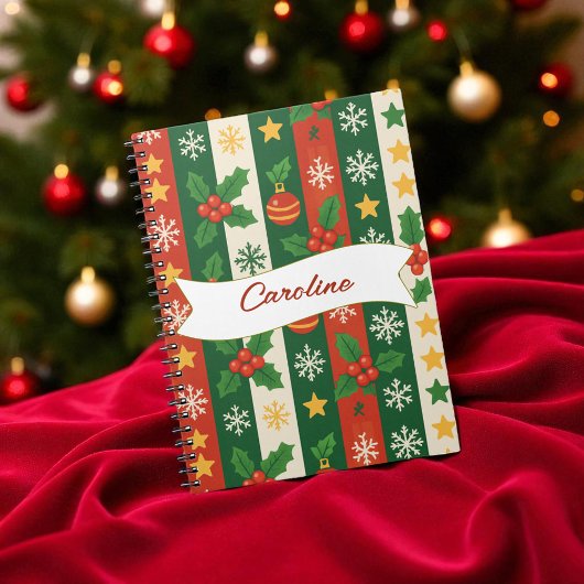 Carnet Red Green Stripes Pine et Berry Holiday