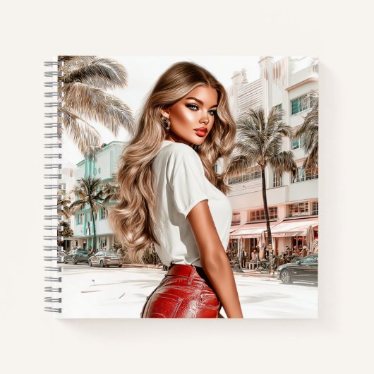 Carnet Red Leather Glam Girl Spiral Notebook (Devant)