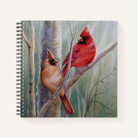 Carnet Red Northern Cardinal Bird Pair Aquarelle Art (Devant)
