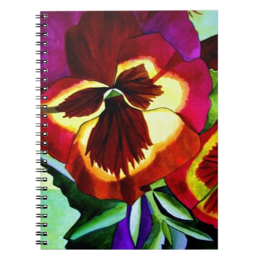 Carnet Red pansies watercolor flower original art (Devant)