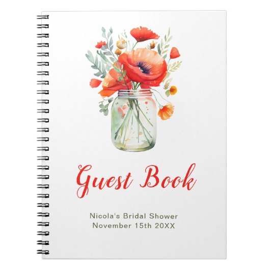 Carnet Red Poppies Mason Jar Bridal Shower Guest Book (Devant)