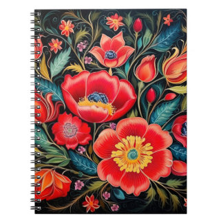 Carnet Red Poppies Petrikivka Ukrainian folk art