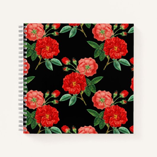 Carnet Red Roses, Black Background, (Devant)