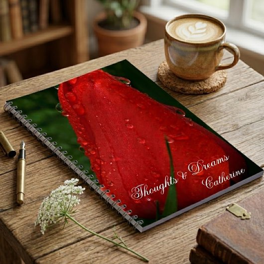 Carnet Red Tulip Macro Photo Personalized Notebook Journa
