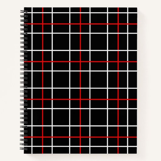 Carnet Red White Graphical Lines Black Plaid Design  (Devant)