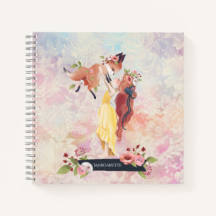 Carnet Redondeur fille et bébé renard Illustration Journa
