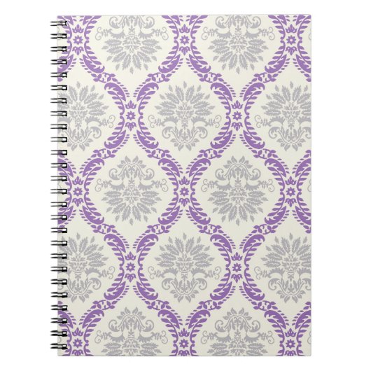Carnet régal violet gris et crème damassé (Devant)