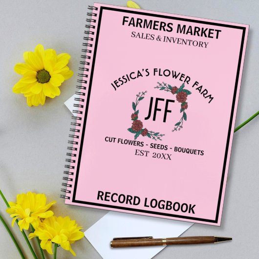 Carnet Registre des ventes de la ferme de fleurs rose et 