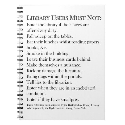 Carnet Règles de bibliothèque (Devant)
