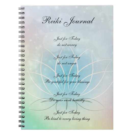 Carnet Reiki Principes scintillant Lotus design (Devant)