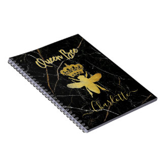 Carnet Reine Abeille Personnalisée Marbre Noir Or - École