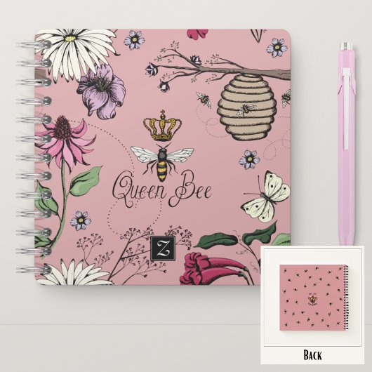 Carnet Reine Abeille Rose Girly Blush & Couronne Monogram