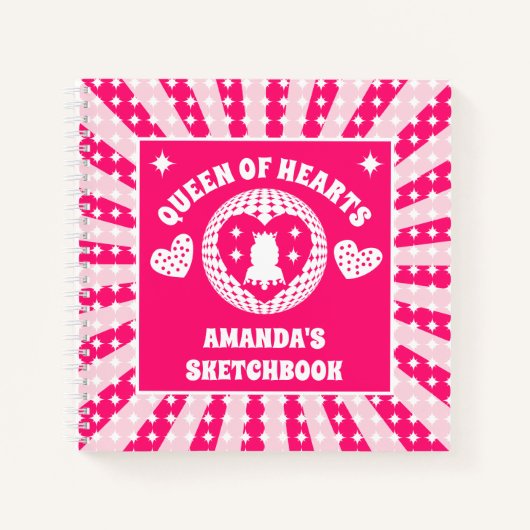 Carnet Reine Des Coeurs Rose Sketchbook Personnalisé Enfa (Devant)
