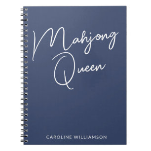 Carnet Reine Mahjong Nom Personnalisé Bleu Marine