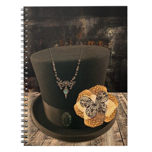 Carnet relié avec chapeau haut de forme Steampunk (Devant)