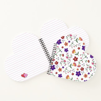 Carnet Relié en Spirale en Forme de Coeur Floral