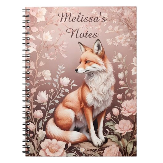 Carnet Renard Avec Flore Rose Dreamy - Nom Personnalisé (Devant)