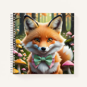 Carnet Renard mignon avec un nœud vert et rose
