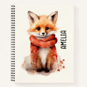 Carnet Renard mignon en écharpe rouge (Devant)
