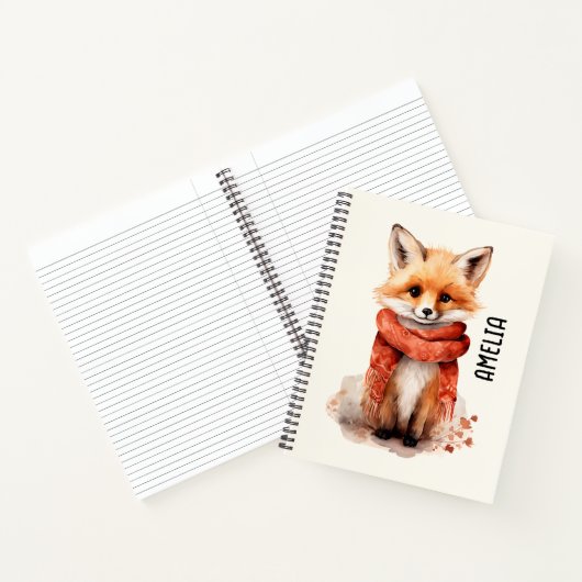 Carnet Renard mignon en écharpe rouge (Intérieur)