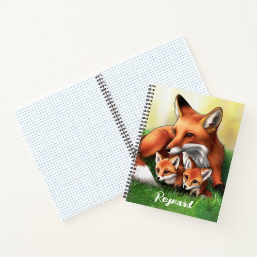 Carnet Renard rouge Mère et Kits dans l'herbe (Intérieur)