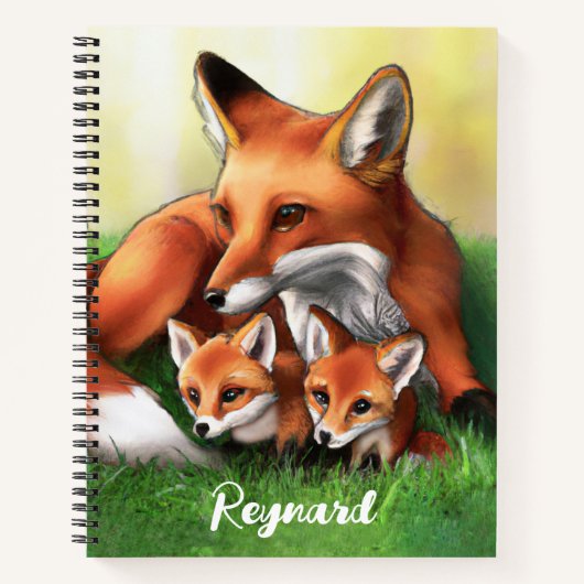 Carnet Renard roux mère et petits dans l'herbe (Devant)