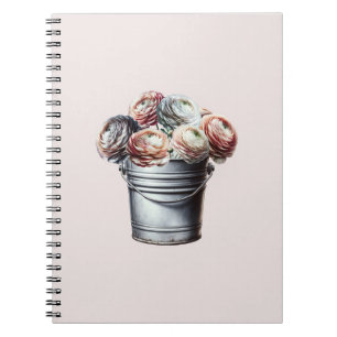 Carnet Renoncule dans un seau en fer-blanc Glam rustique