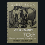 Carnet Réparateur TV vintage 70e anniversaire de fête Liv<br><div class="desc">Livre d'invité personnalisable pour 70e anniversaire avec une illustration rétro d'un réparateur de télévision. Vous pouvez facilement modifier le texte (police,  taille,  couleur et position) et la couleur arrière - plan en cliquant sur le bouton Personnaliser ou customiser. Anniversaire correspondant enregistrer la date et la serviette de papier d'anniversaire.</div>
