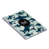 Carnet Requin élégant bleu blanc Monogramme personnalisé  (Côté Droit)