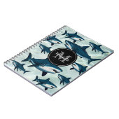 Carnet Requin élégant bleu blanc Monogramme personnalisé  (Côté gauche)