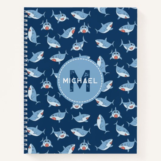 Carnet Requins Blancs Mignons Monogramme Enfants Océan (Devant)