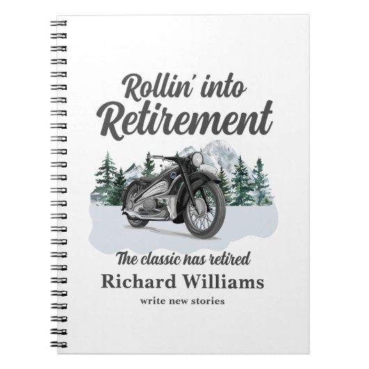 Carnet Retirement Travel Theme Classic Motorbike Rolling (Devant)