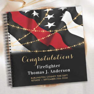 Carnet Retraite des pompiers Mince Red Line Drapeau Invit