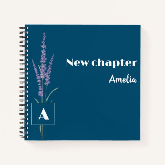 Carnet Retraite monogrammée nom floral bleu foncé (Devant)