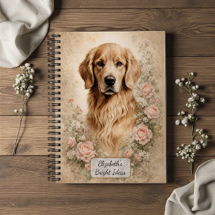 Carnet Retriever doré avec des roses