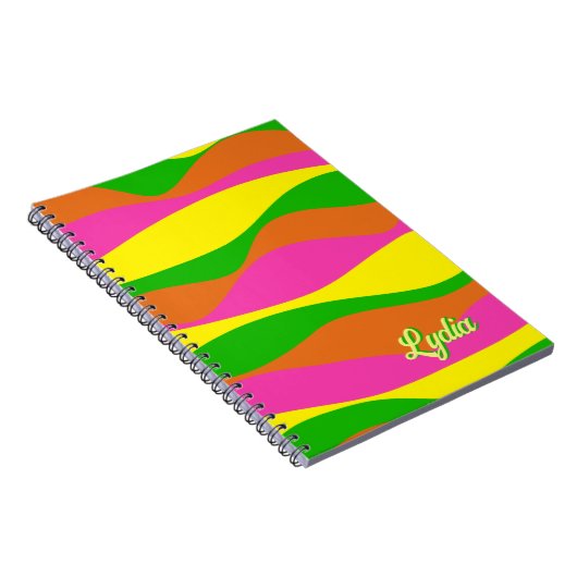 Carnet Retro 1970s Bright Abstrait Stripes Ajouter un nom (Côté Droit)