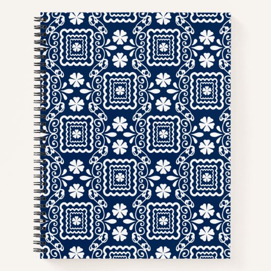 Carnet rétro 60 blanc bleu motif floral (Devant)