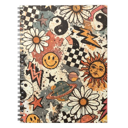Carnet Retro 90s Psychedelic Doodle Pattern with Yin Yang (Devant)