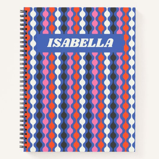 Carnet Retro Abstrait Stripes bleu rose Nom personnalisé (Devant)