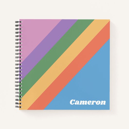 Carnet Retro Arc-en-ciel Diagonale rayures personnalisées (Devant)