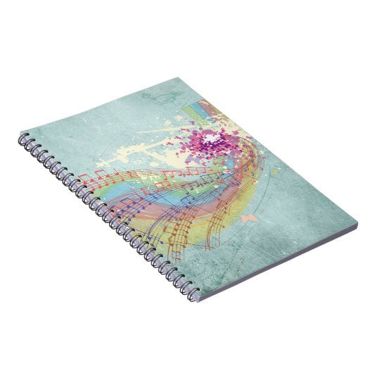 Carnet Retro Arc en ciel et notes musicales sur une textu (Côté Droit)