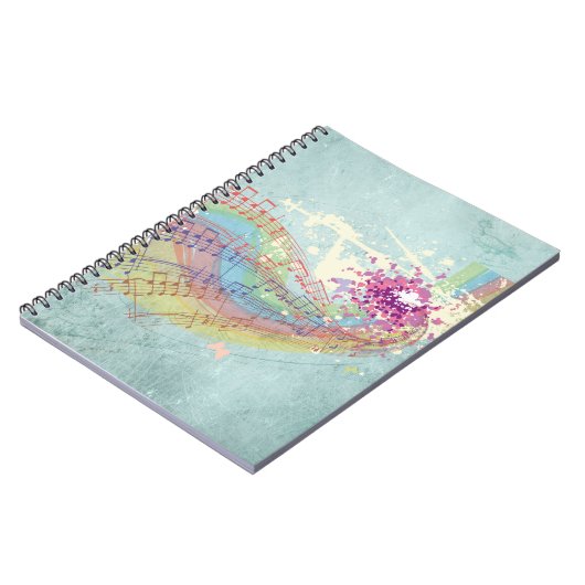 Carnet Retro Arc en ciel et notes musicales sur une textu (Côté gauche)