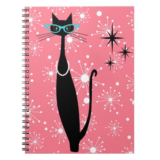 Carnet Retro Atomique Moyen Siècle Moderne MCM Chat noir (Devant)