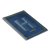 Carnet Retro Bleu Denim Jaune Broderie Monogramme Lettre (Côté Droit)